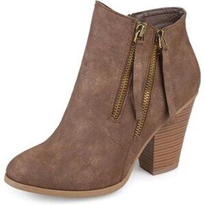 Journee Womens Vally Wide Width Inside Zip Stacked Heel Ankle Boots Brown Size 6